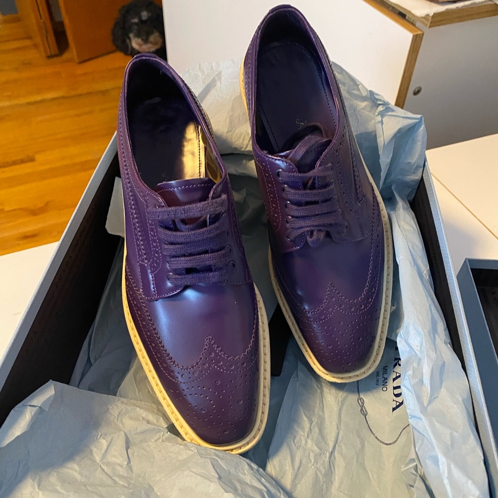 Prada Purple Patent Leather Oxford Sneakers